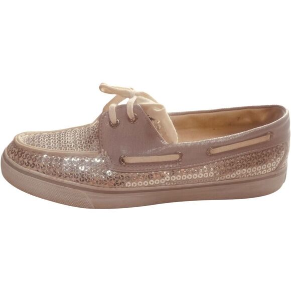 Sperry | Bahama Pewter Sequin Boat Shoes Sparkle Top-Siders | Size 10 | GUC - Picture 1 of 11